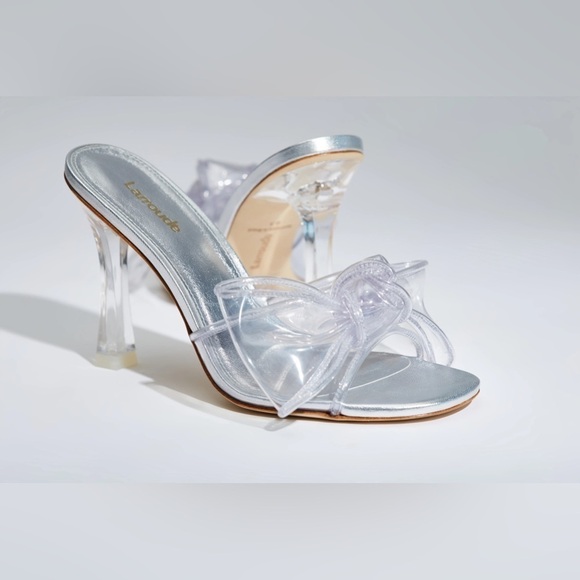 NWB Larroude Mariah Mule Sandal In Silver Metallic Leather and Vinyl, 7.5 - Picture 3 of 12